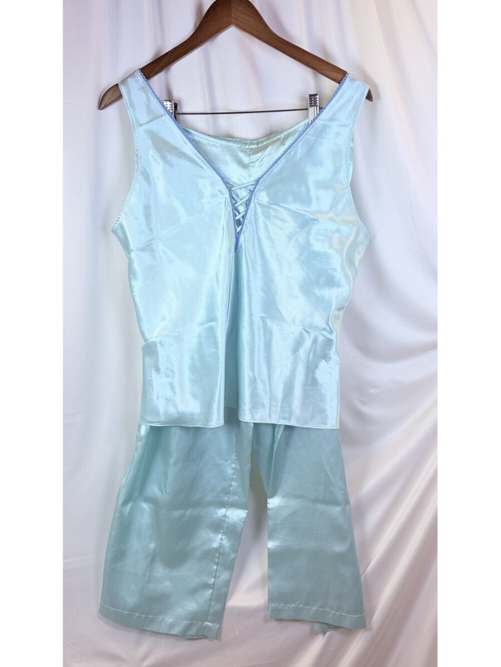 Vintage August Silk Intimates2 Piece Sleepwear Tank &Capri Bottoms Mint Green L
